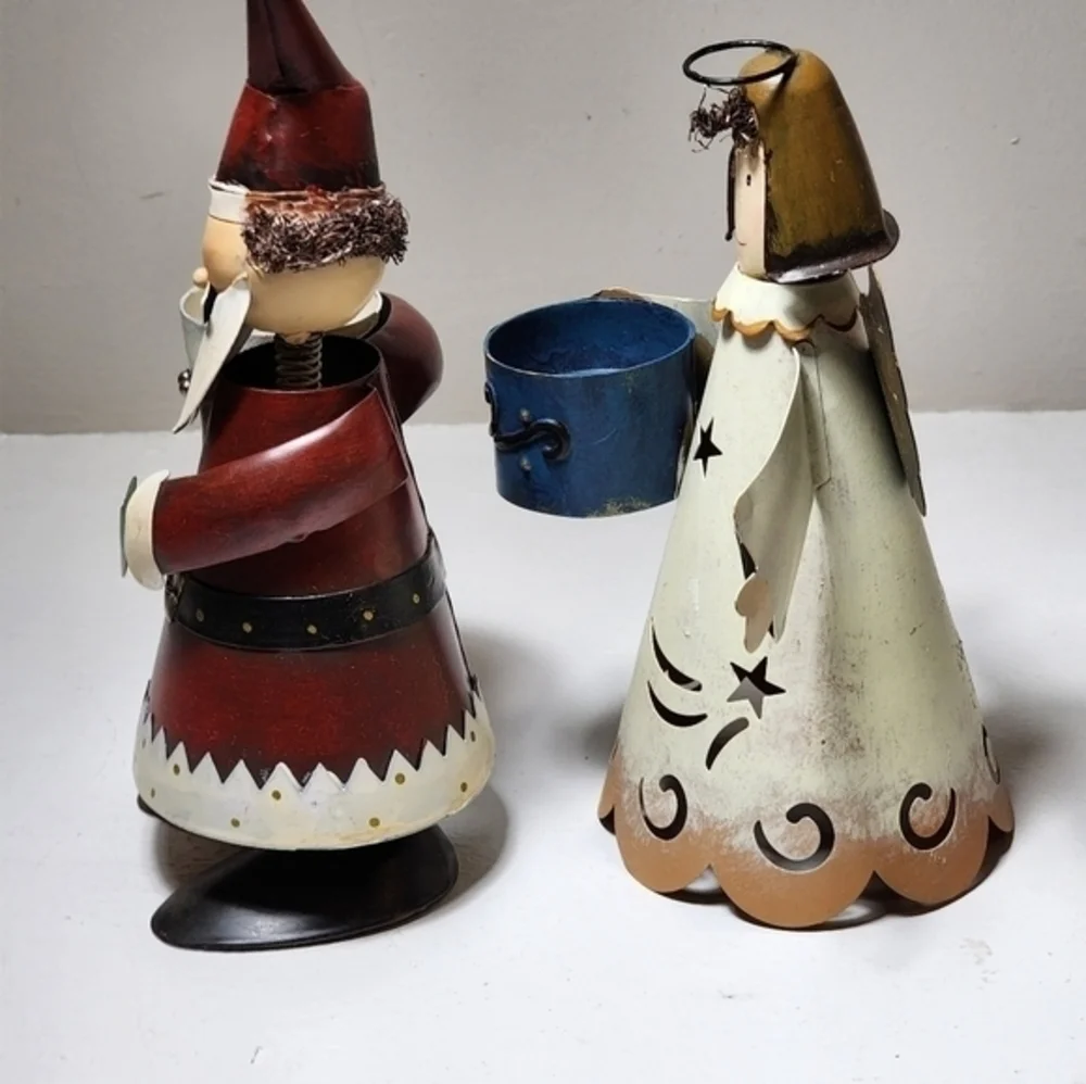 Metal Bobblehead Teallite Candle Holder Santa And Angel Christmas‎ Decorations